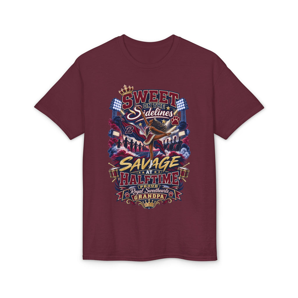 Cheerleading Sidelines T-Shirt — "Sweet Sidelines, Savage at Halftime" Football Crew Tee