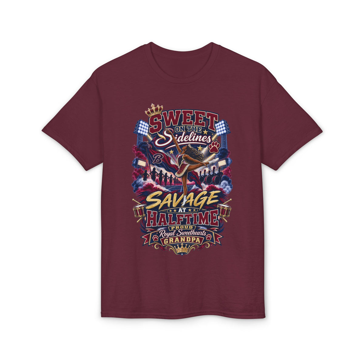 Cheerleading Sidelines T-Shirt — "Sweet Sidelines, Savage at Halftime" Football Crew Tee