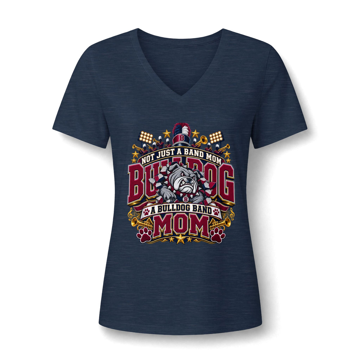 Bulldog Band Mom V-Neck Tee – "Not Just a Band Mom" Cheer Shirt for Game Days