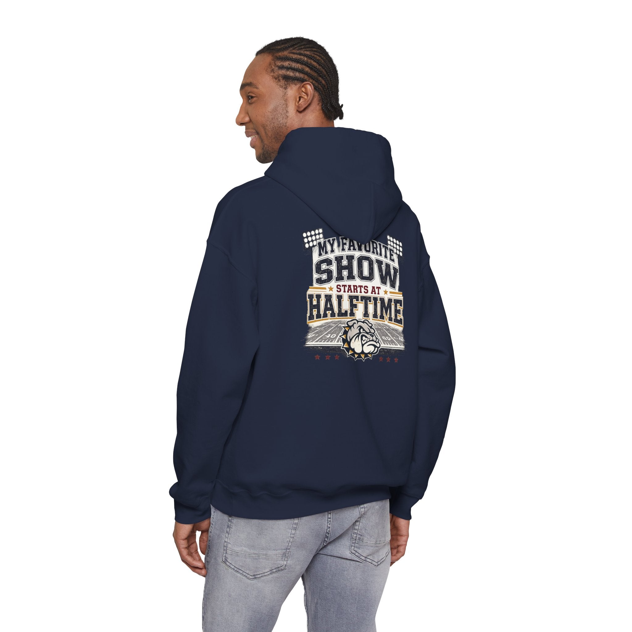 Bulldog Pride Hoodie — "My Favorite Show Starts at Halftime" Football Fan Pullover