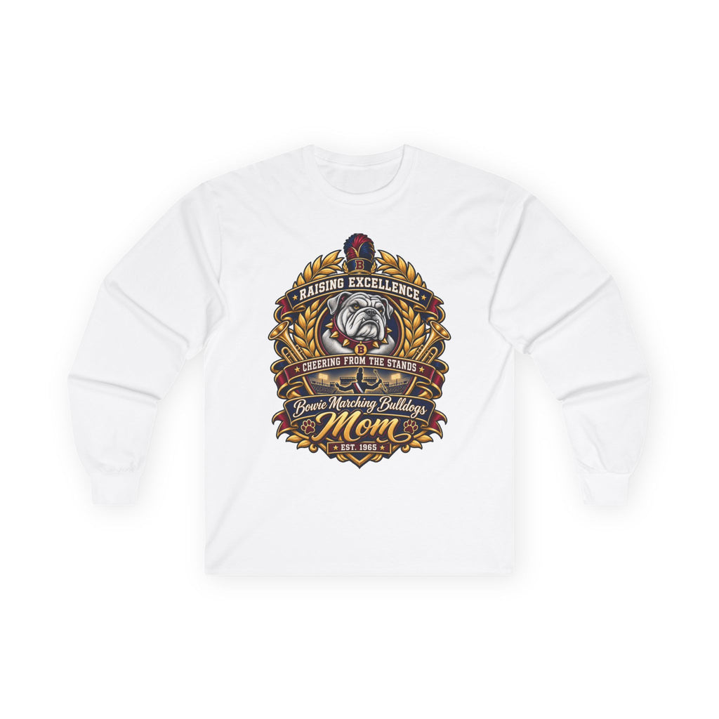 Bulldog Racing Mom Long Sleeve Tee — 'Raising Excellence' Vintage Crest