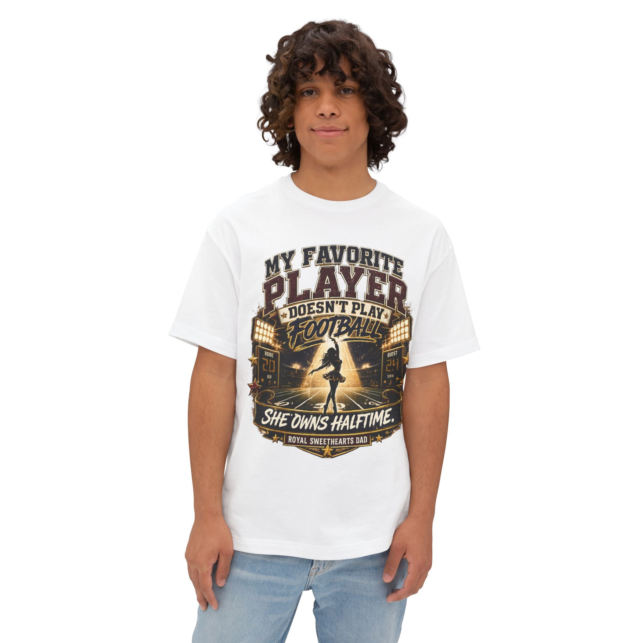 Football Dad Tee — “My Favorite Player Doesn’t Play Football, She Owns Halftime” Oversized Shirt