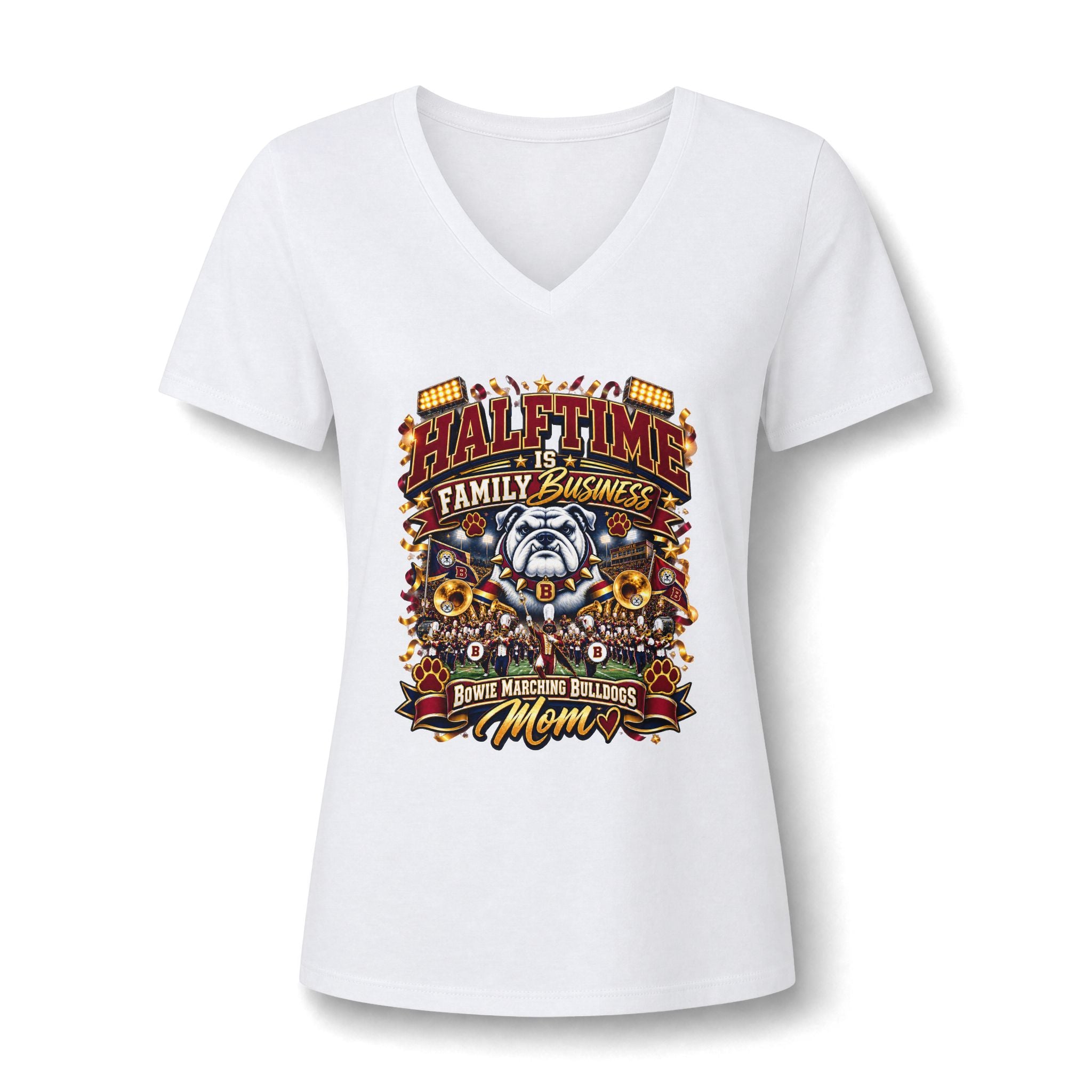 Halftime Is Family Business Football Mom V-Neck Tee
