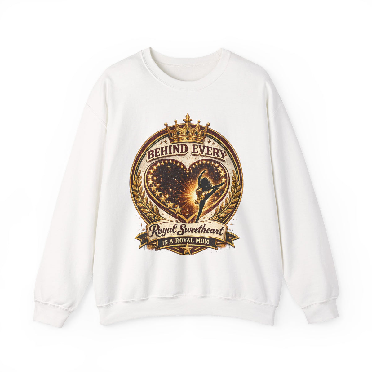 Crewneck Sweatshirt — "Behind Every Royal Sweetheart Is A Royal Mom" Vintage Heart Mom Pullover