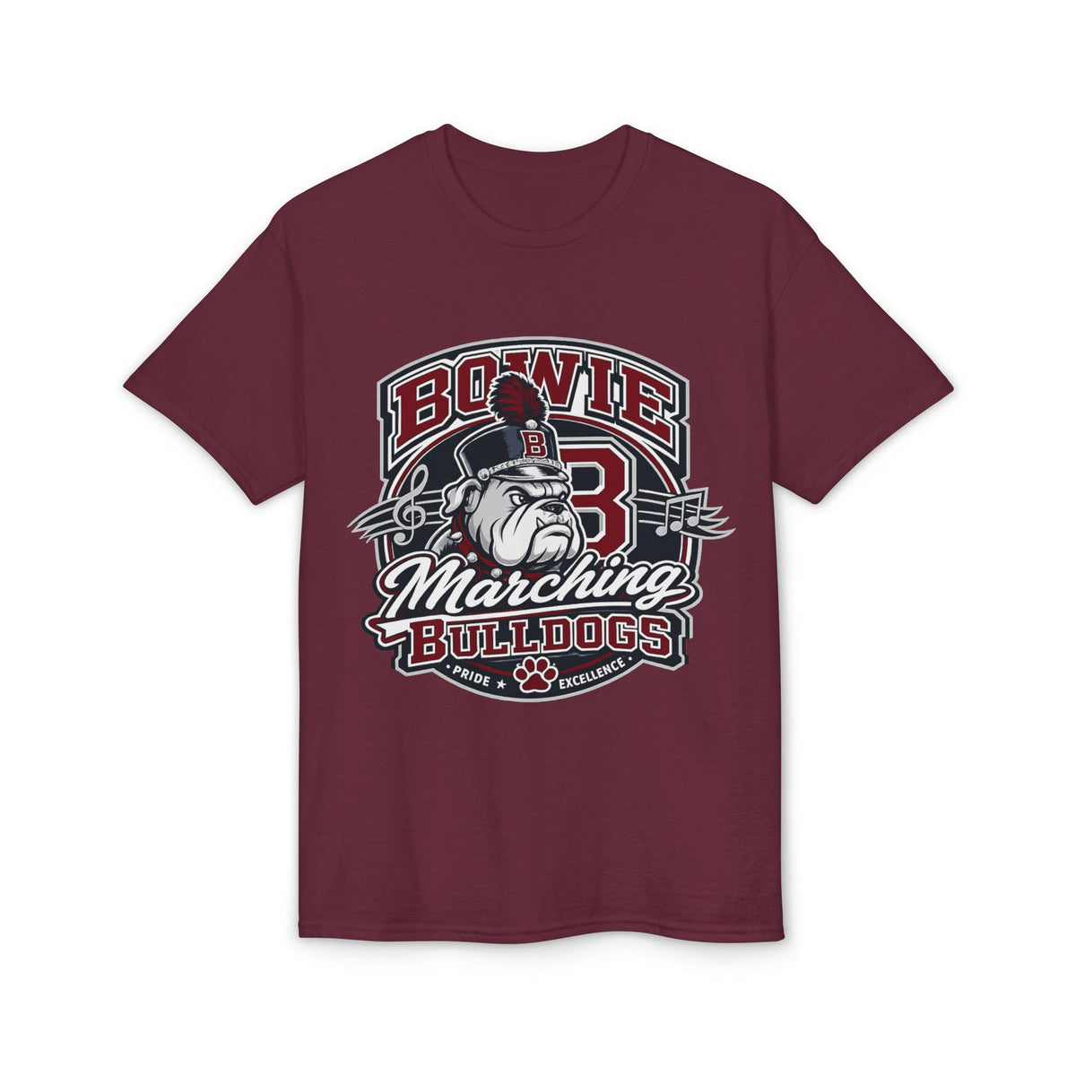 Bowie Bulldogs Marching Band T-Shirt — Mascot Bulldog Drum Major Design