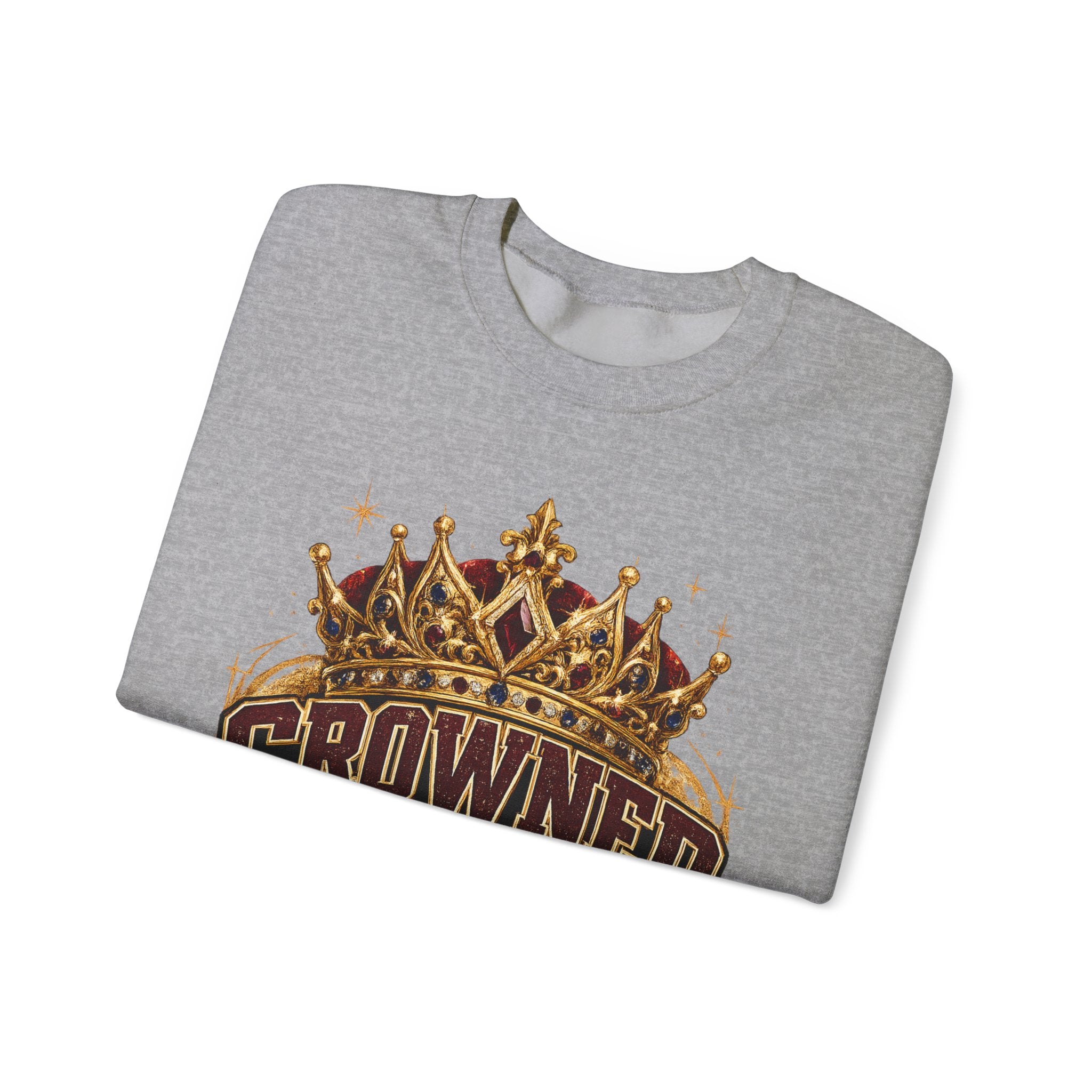 Crowned in Burgundy & Blue Crewneck Sweatshirt — Vintage Royal Crown Graphic