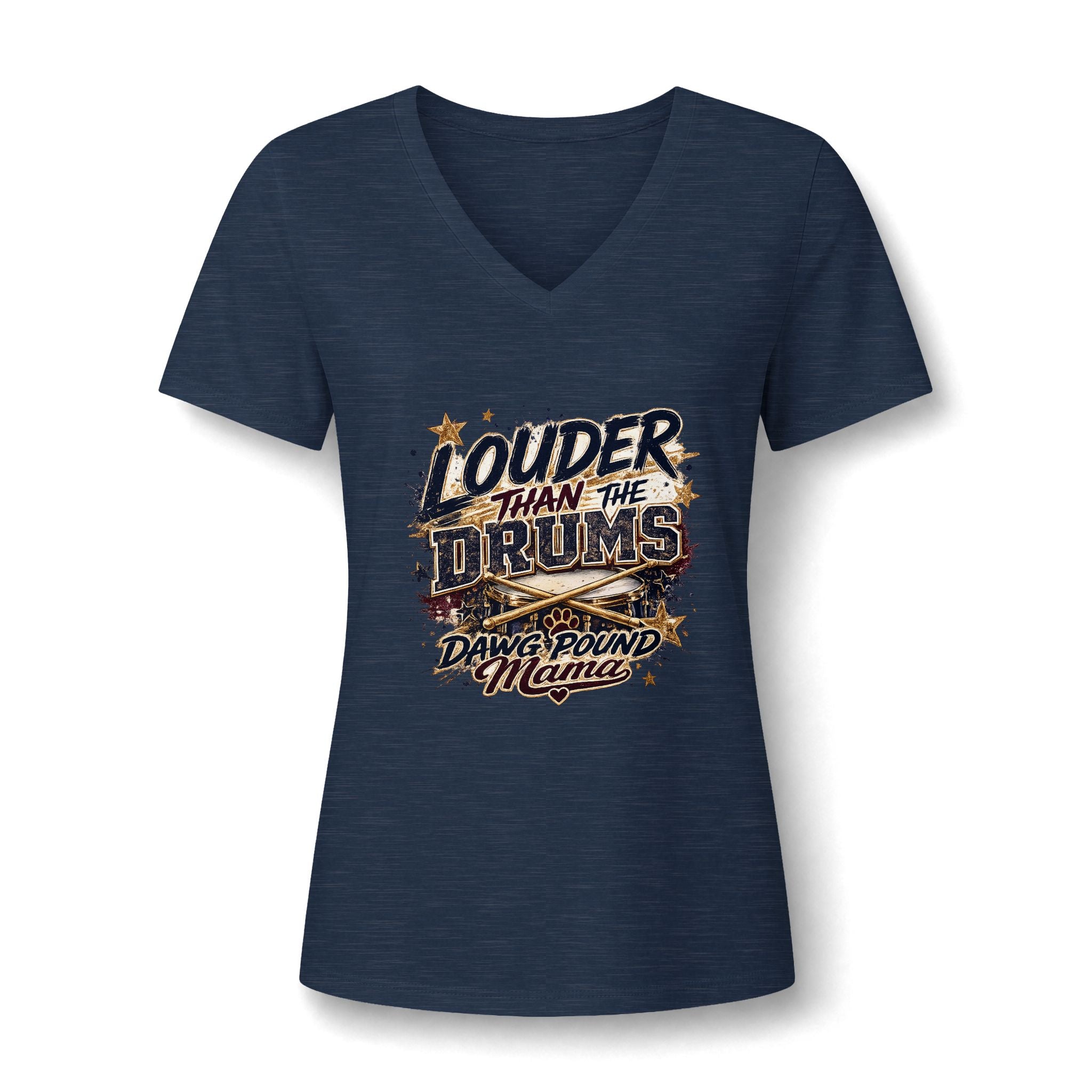 Women's 'Louder Than The Drums' V-Neck Tee – Dawg Pound Mama Graphic Shirt