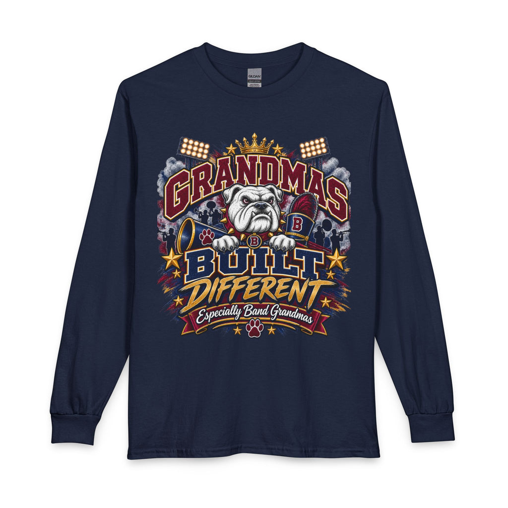 Grandmas Built Different Long Sleeve Tee — Funny Bulldog Graphic Shirt for Band Grandmothers