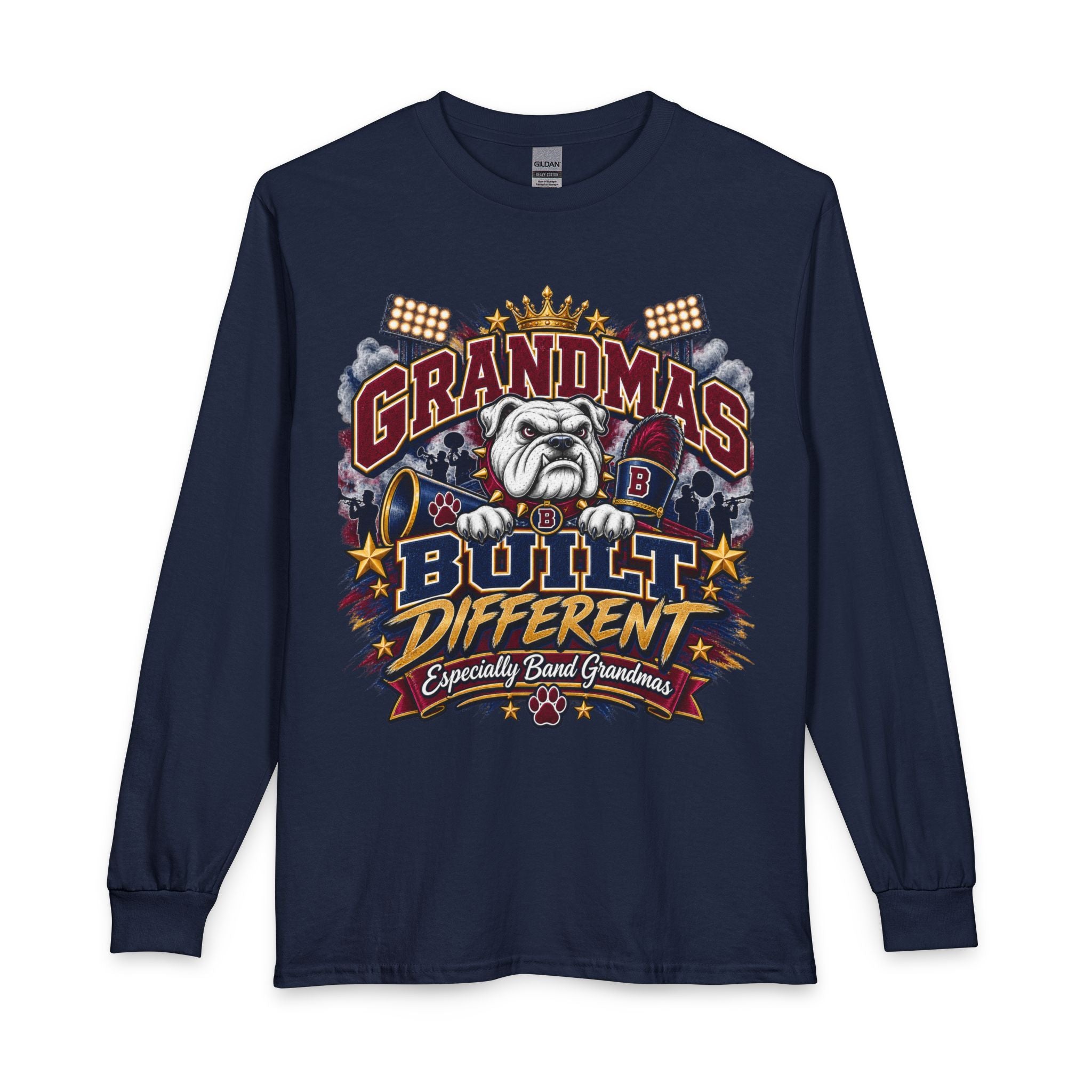 Grandmas Built Different Long Sleeve Tee — Funny Bulldog Graphic Shirt for Band Grandmothers