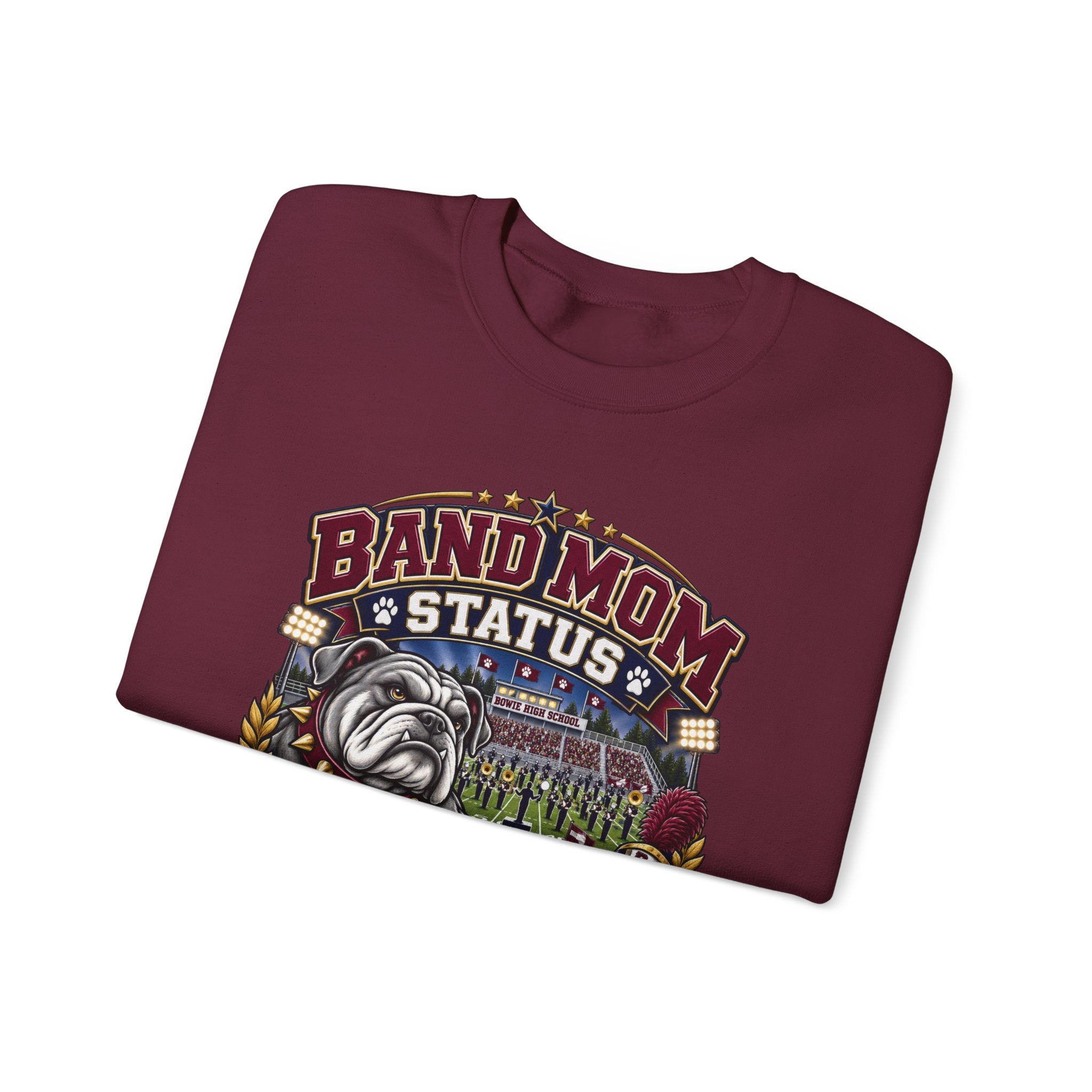Band Mom Crewneck Sweatshirt — "Band Mom Status: Earned in the Stands" Graphic