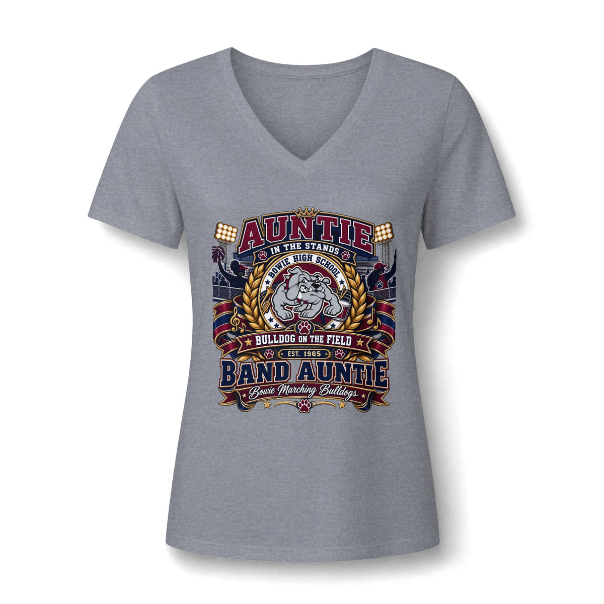 Band Auntie V-Neck Tee — 'Band Auntie' Marching Band Graphic Shirt