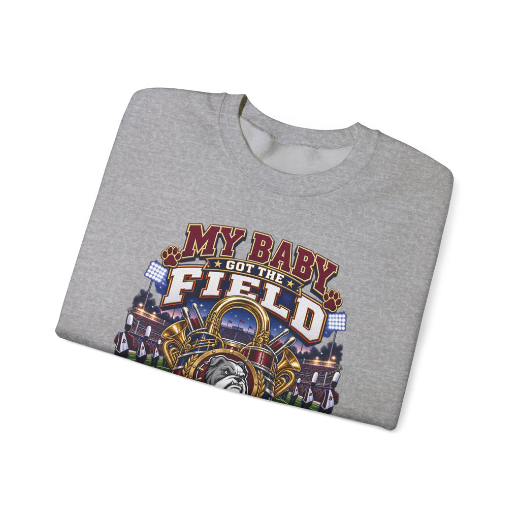 Field Hockey Mom Crewneck Sweatshirt — "My Baby Got the Field on Lock" Graphic