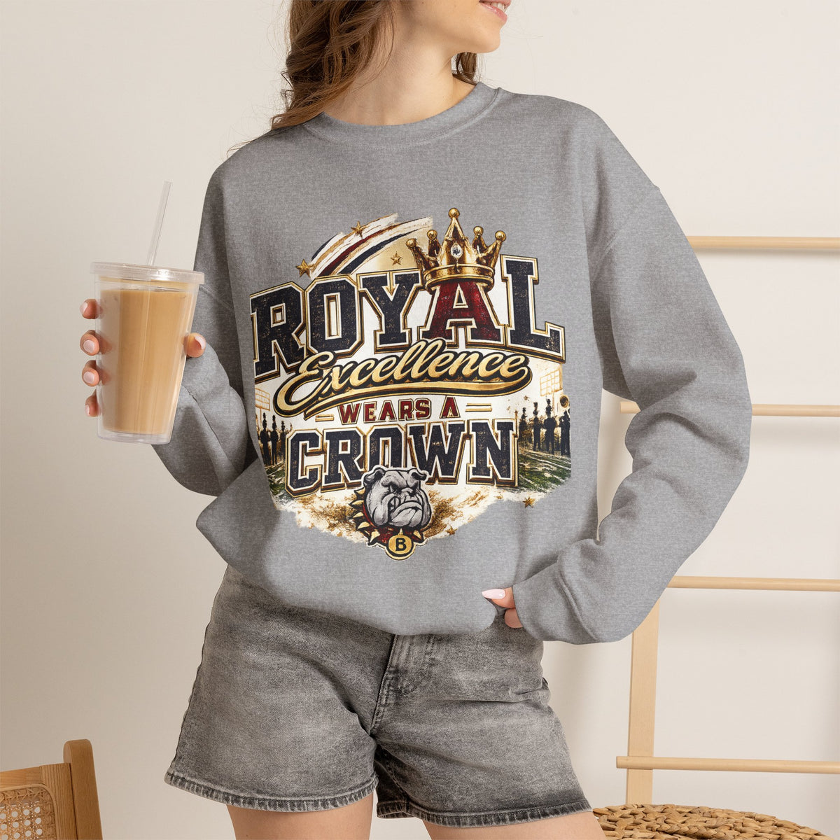 Crewneck Sweatshirt - "Royal Excellence Wears a Crown" Graphic