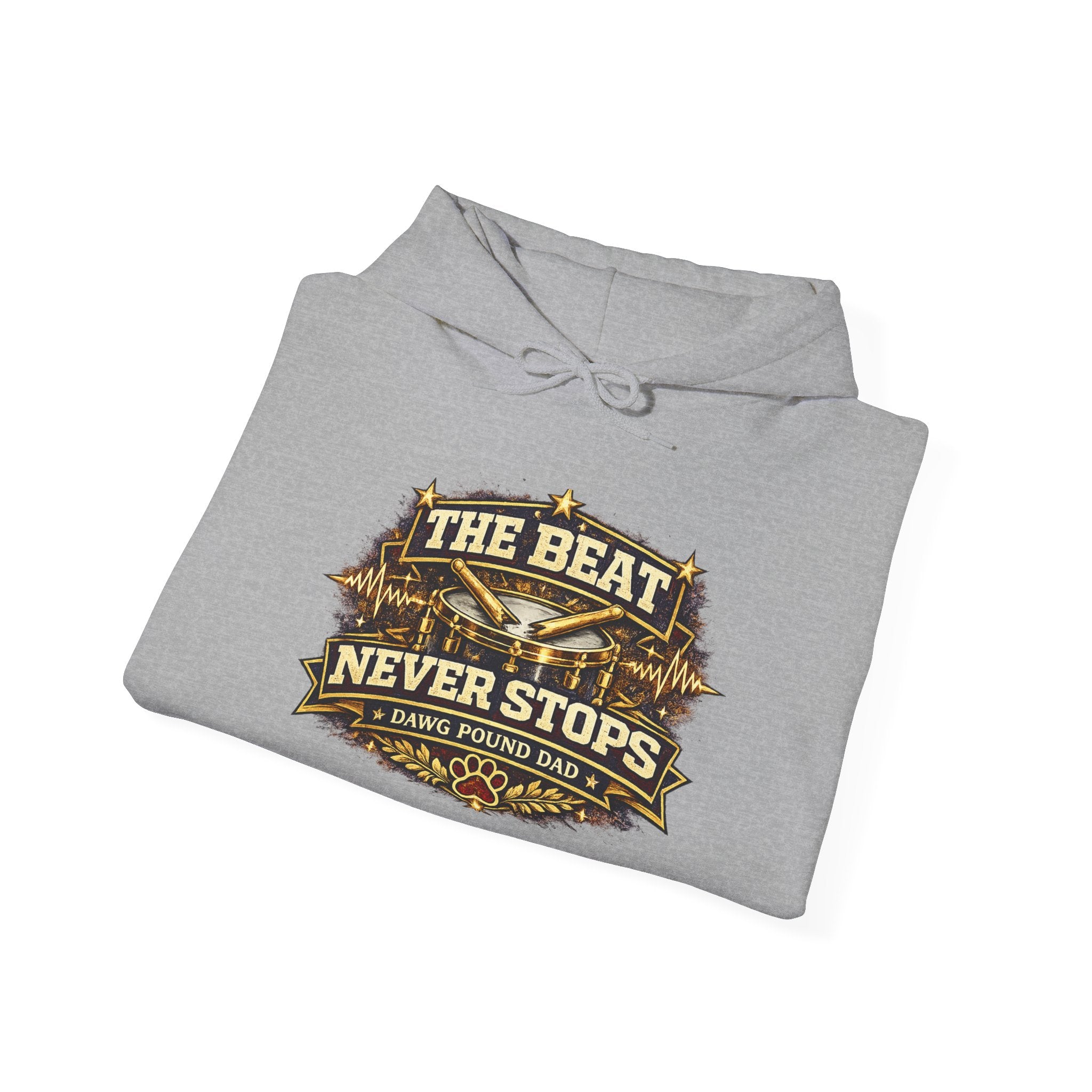 Hoodie — "The Beat Never Stops" Vintage Music Graphic Pullover