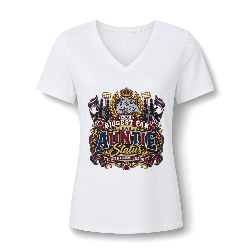Auntie Status V-Neck Tee — Biggest Fan Aunt Shirt