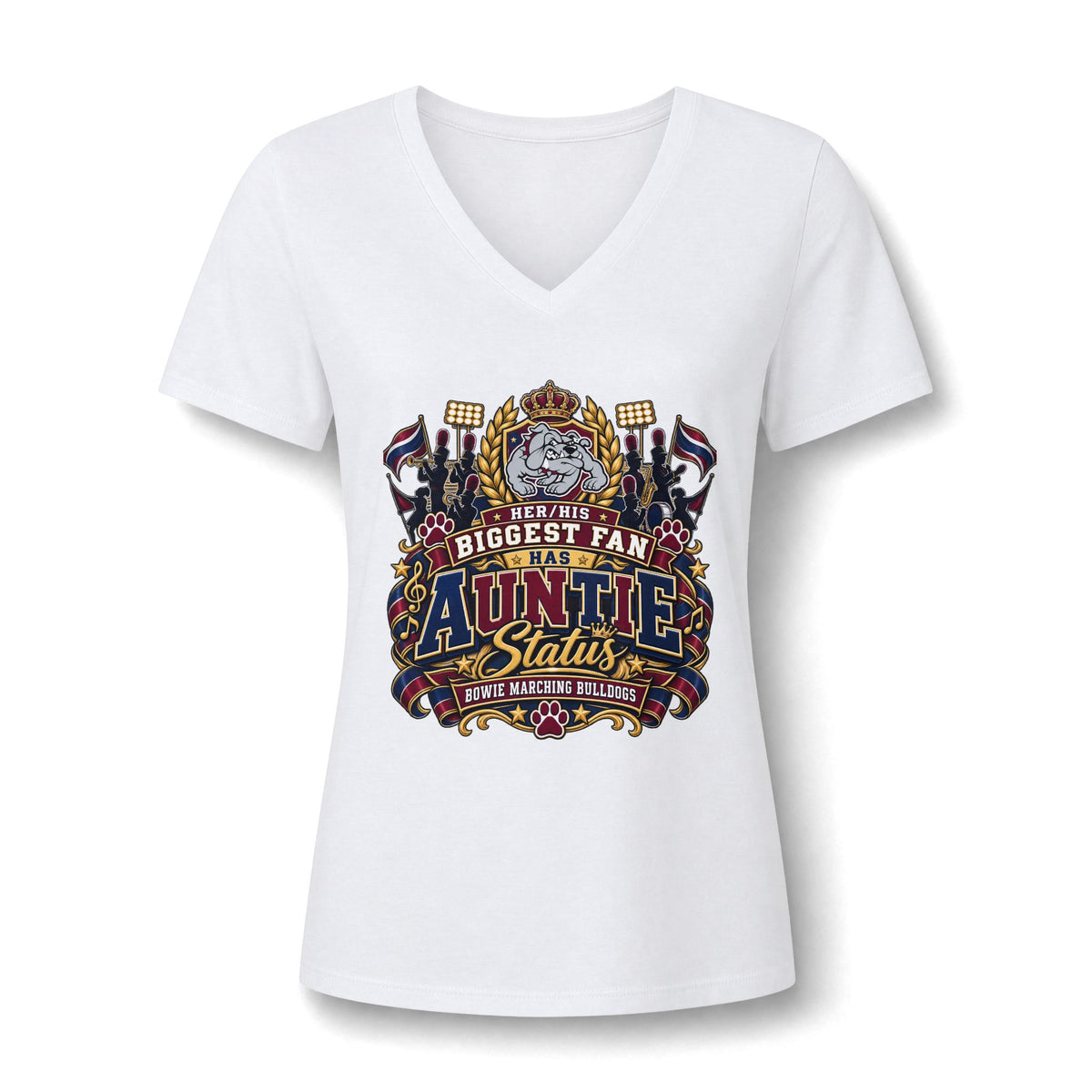 Auntie Status V-Neck Tee — Biggest Fan Aunt Shirt