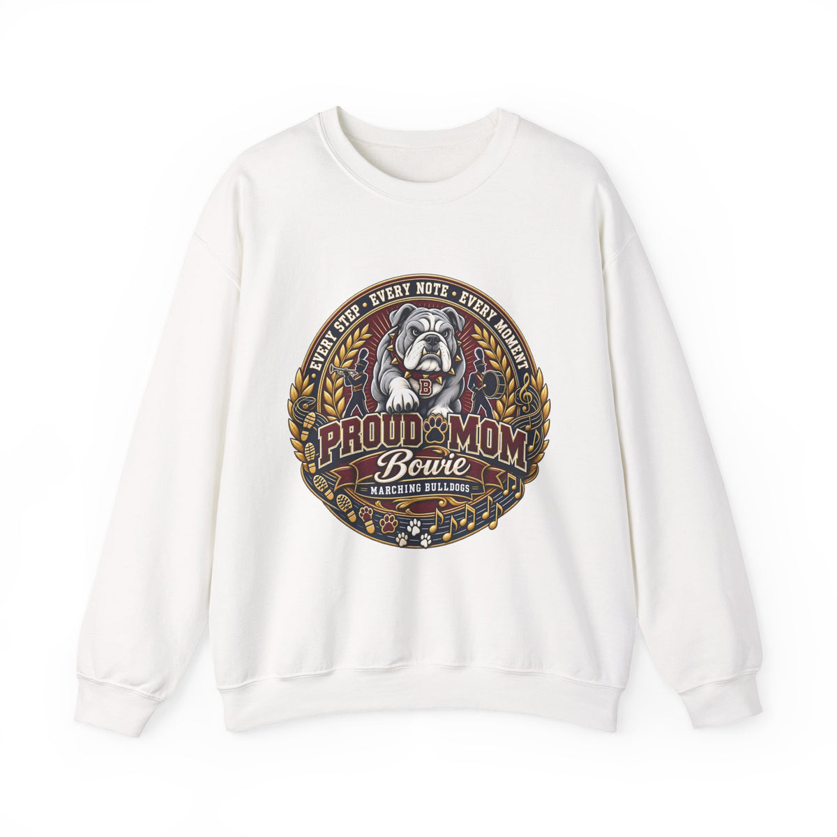 Proud Mom Crewneck Sweatshirt — "Bowie" Marching Bulldog Band Mom Pullover