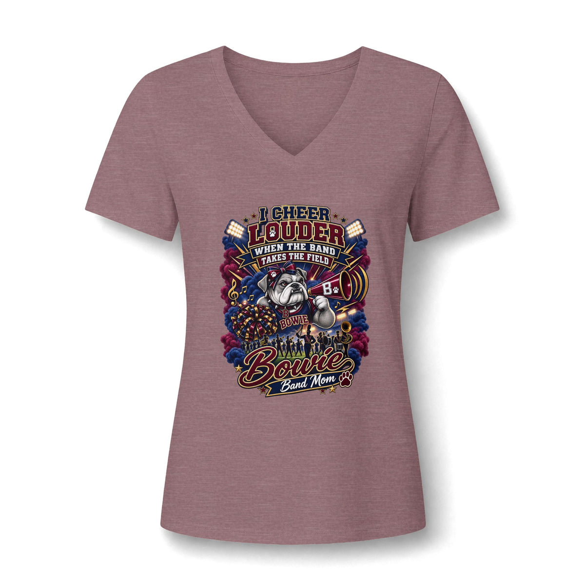 Women's V-Neck Tee — 'Cheer Louder' Bulldog Bowling Team Graphic Shirt