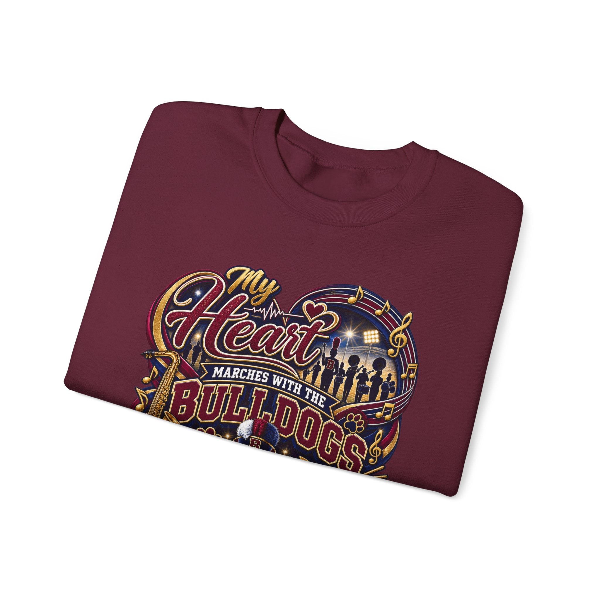 Bulldogs Mom Crewneck Sweatshirt — “My Heart Marches With The Bulldogs” Fan Pullover
