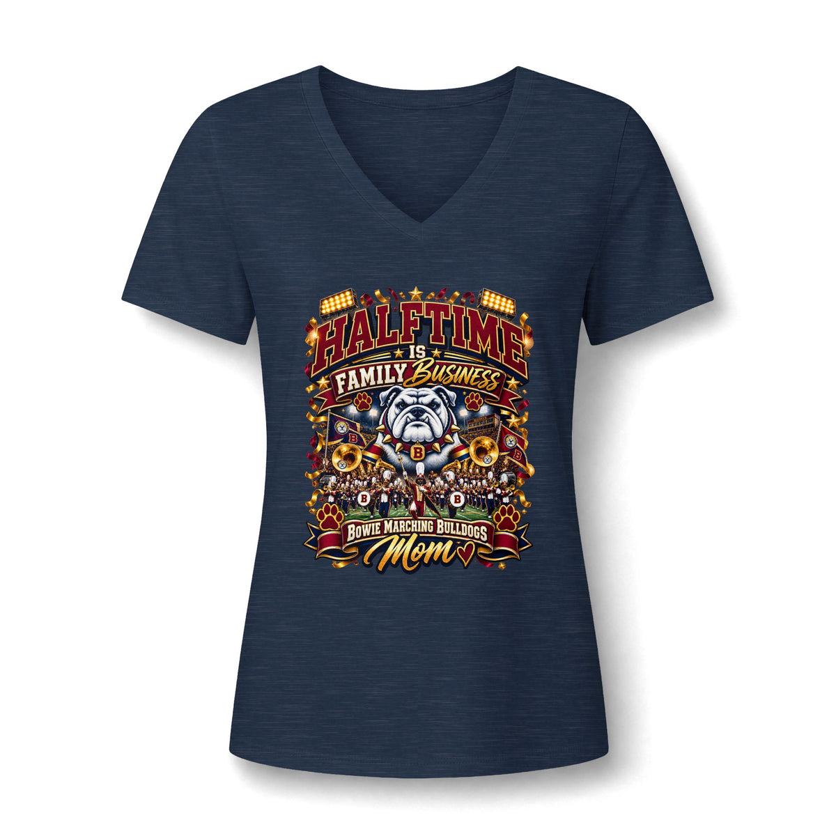 Halftime Is Family Business Football Mom V-Neck Tee