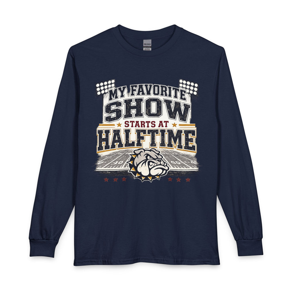Halftime Show Football Long Sleeve Tee — "My Favorite Show Starts at Halftime"