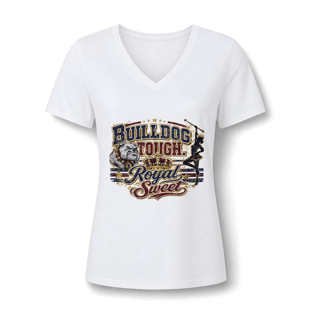 Bulldog Tough V-Neck Tee — 'Bulldog Tough, Royal & Sweet' Women's Graphic T‑Shirt