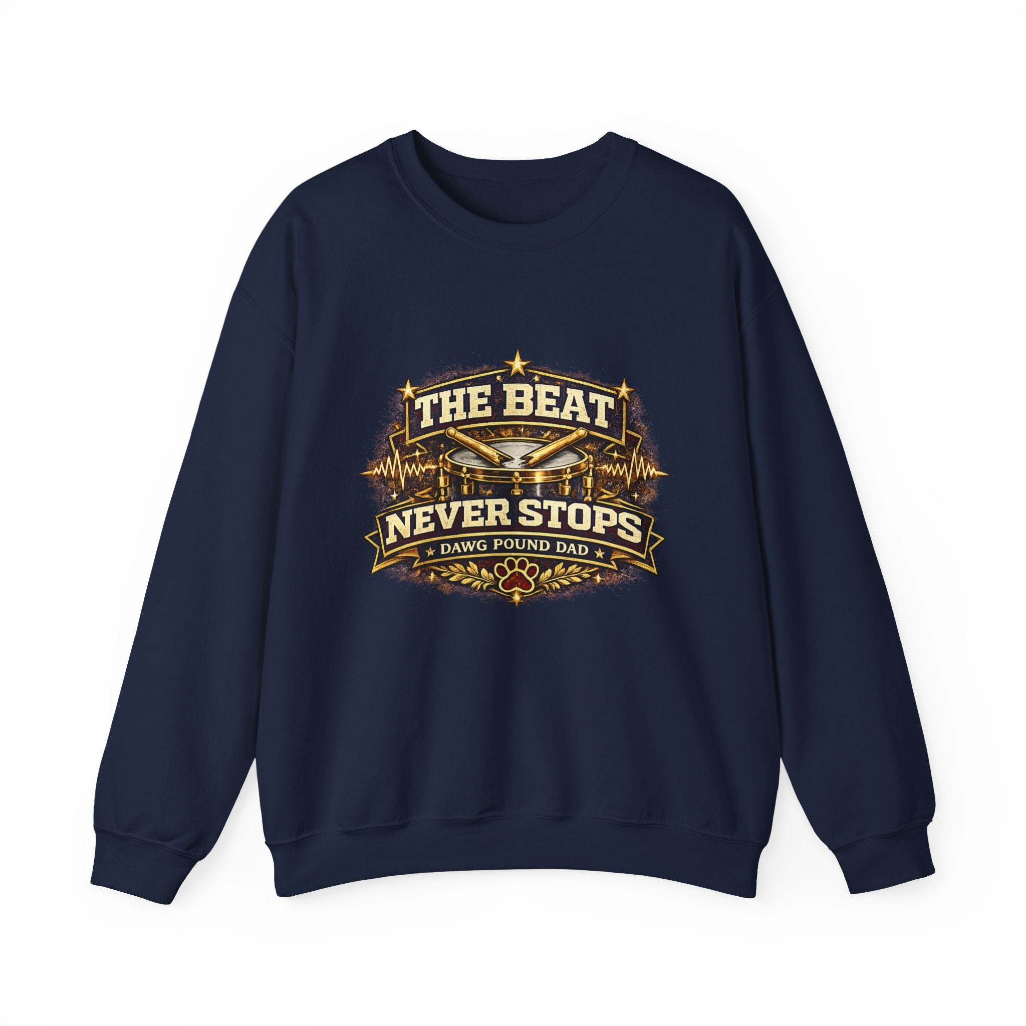 Crewneck Sweatshirt — The Beat Never Stops Retro Music Badge