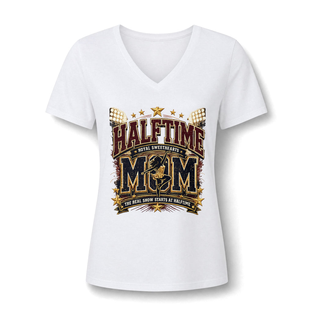 Halftime Mom V-Neck Tee — Football Mom Shirt, Game Day Spirit