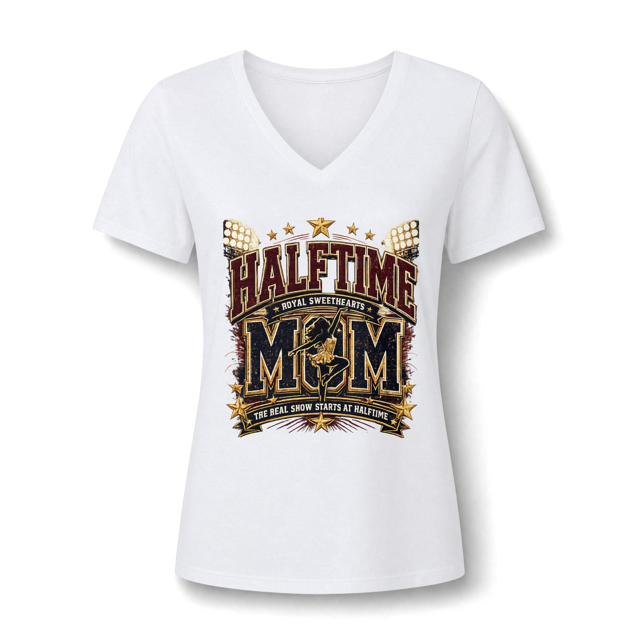 Halftime Mom V-Neck Tee — Football Mom Shirt, Game Day Spirit