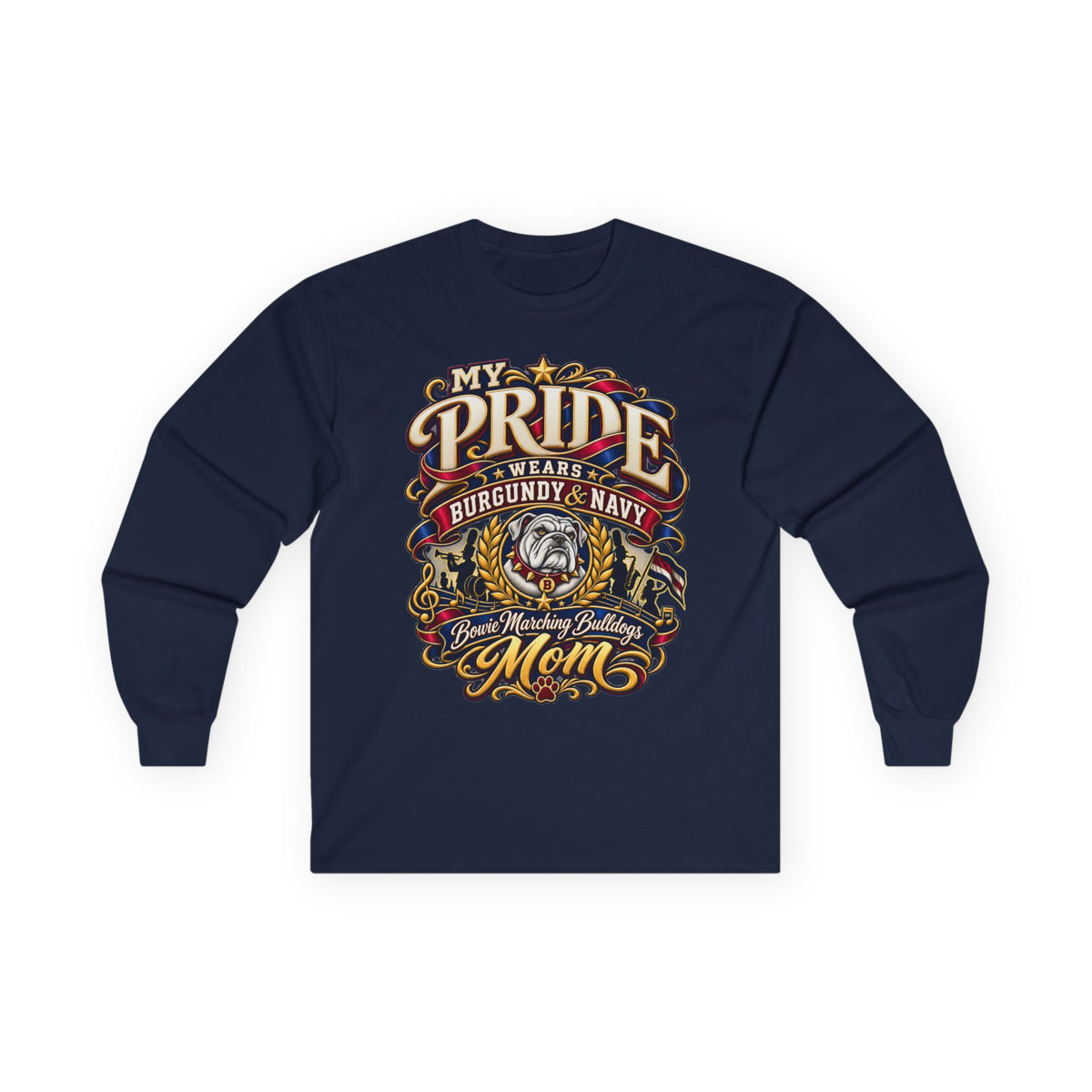 My Pride Wears Burgundy & Navy Mom Long Sleeve Tee
