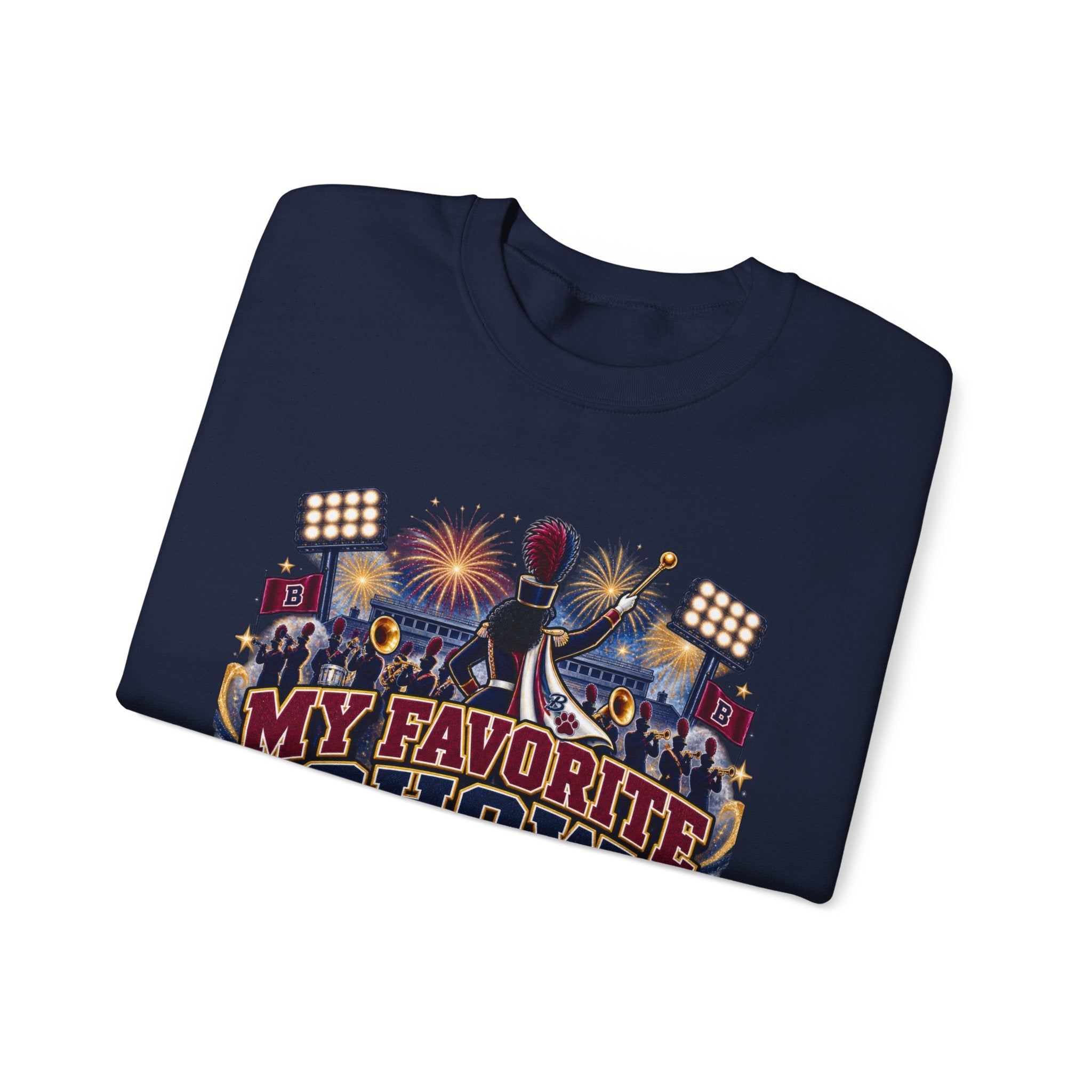 Crewneck Sweatshirt — 'My Favorite Show Starts at Halftime' Marching Band Graphic