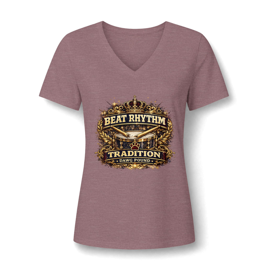 Beat Rhythm Tradition Women's V-Neck Tee — Drumline / Musician Pride Graphic Shirt