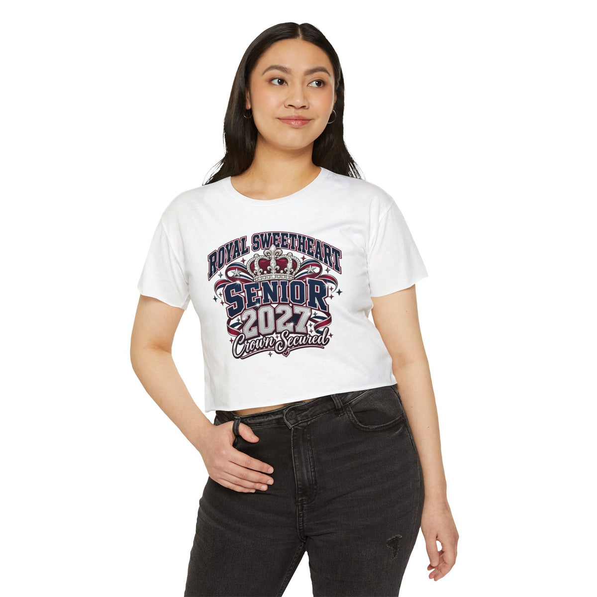 Senior 2027 Crown Sealed Crop Top – Royal Sweetheart Graduation Tee