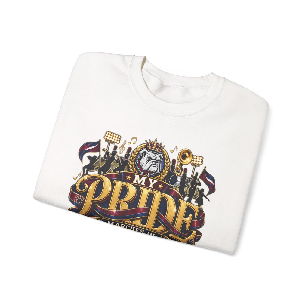 Band Mom Pride Crewneck Sweatshirt — "My Pride Marches in Burgundy & Navy"