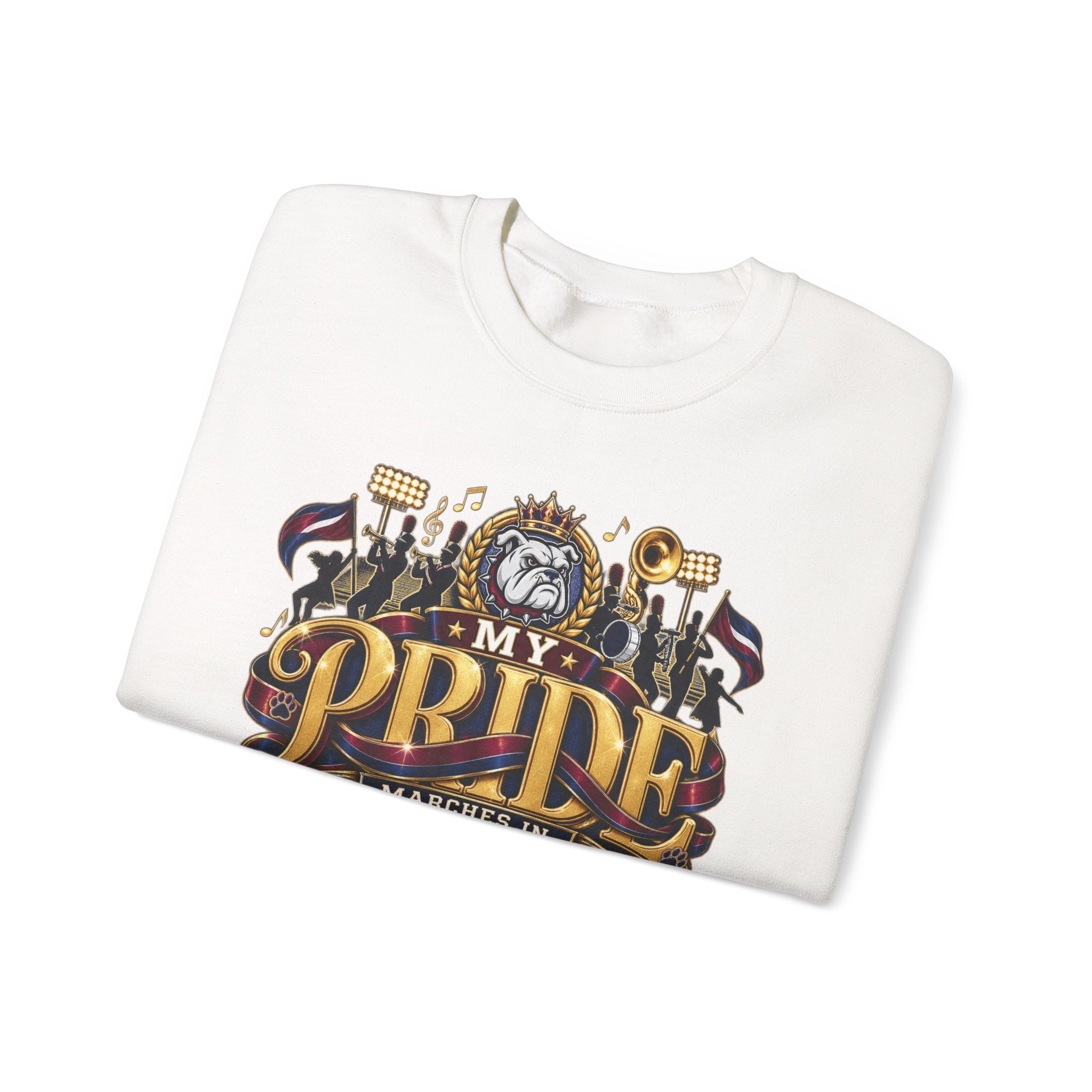 Band Mom Pride Crewneck Sweatshirt — "My Pride Marches in Burgundy & Navy"