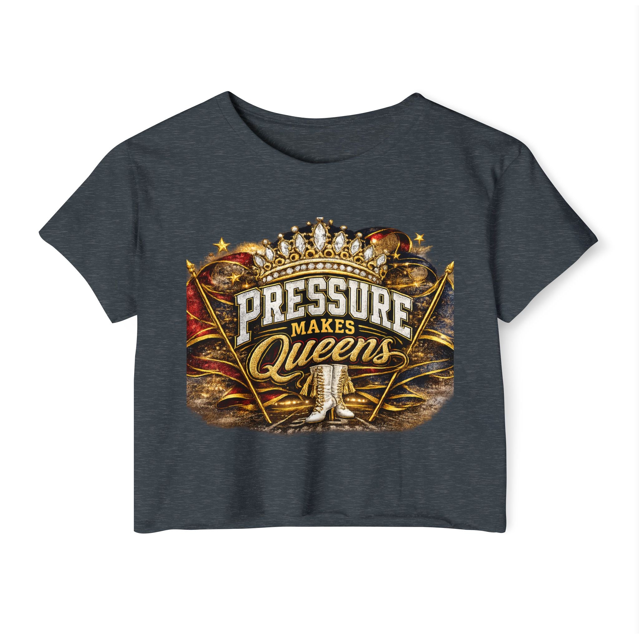 Pressure Makes Queens Crop Top — Empowering Festival Tee for Women