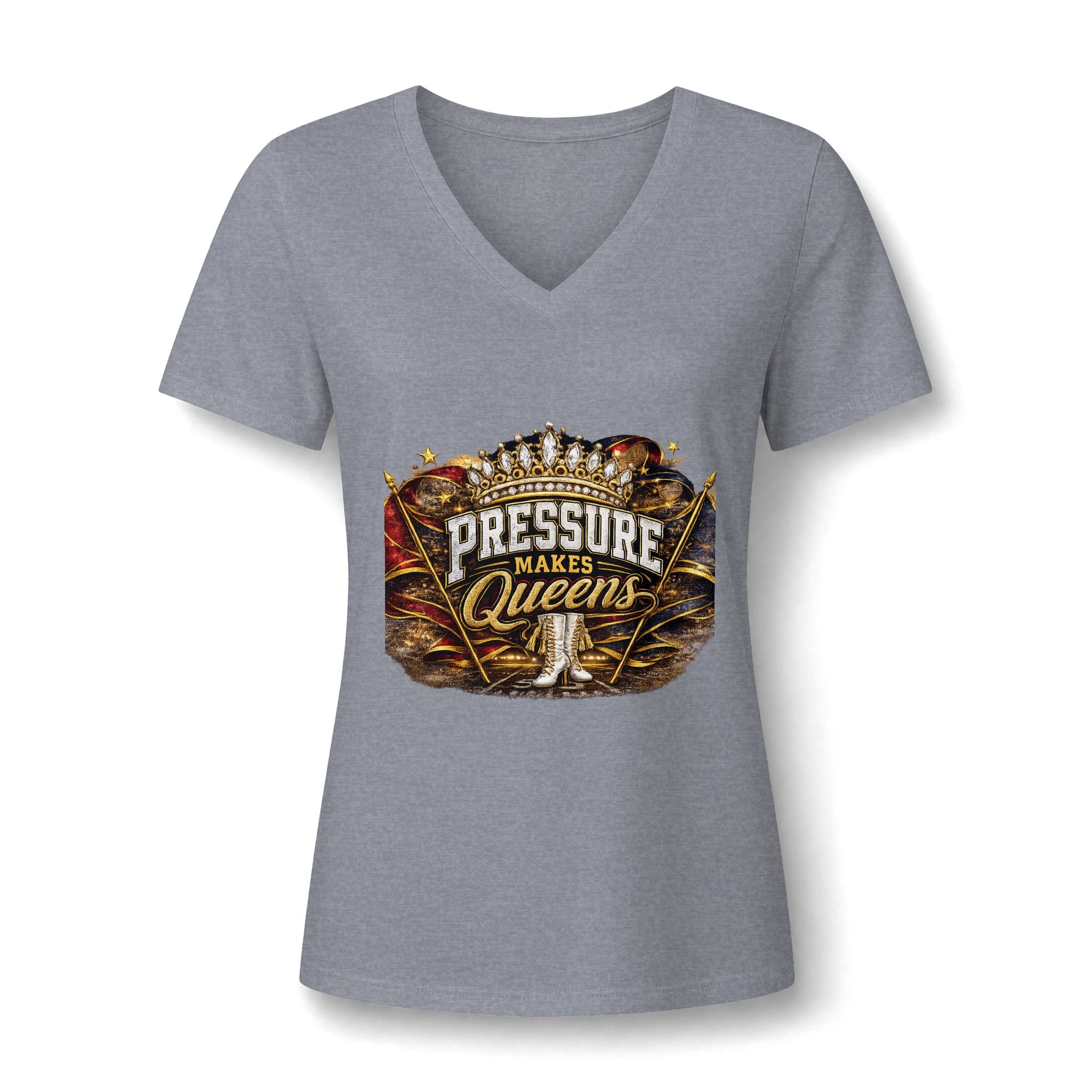 Pressure Makes Queens V‑Neck Tee — Empowering Women's Graphic Shirt