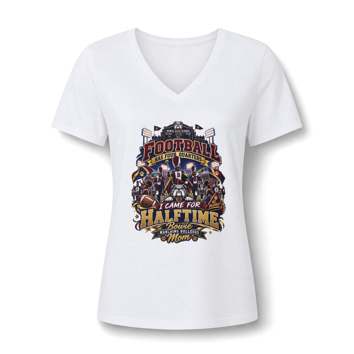 Women's V-Neck Tee — 'I Came for Halftime' Football Mom Graphic