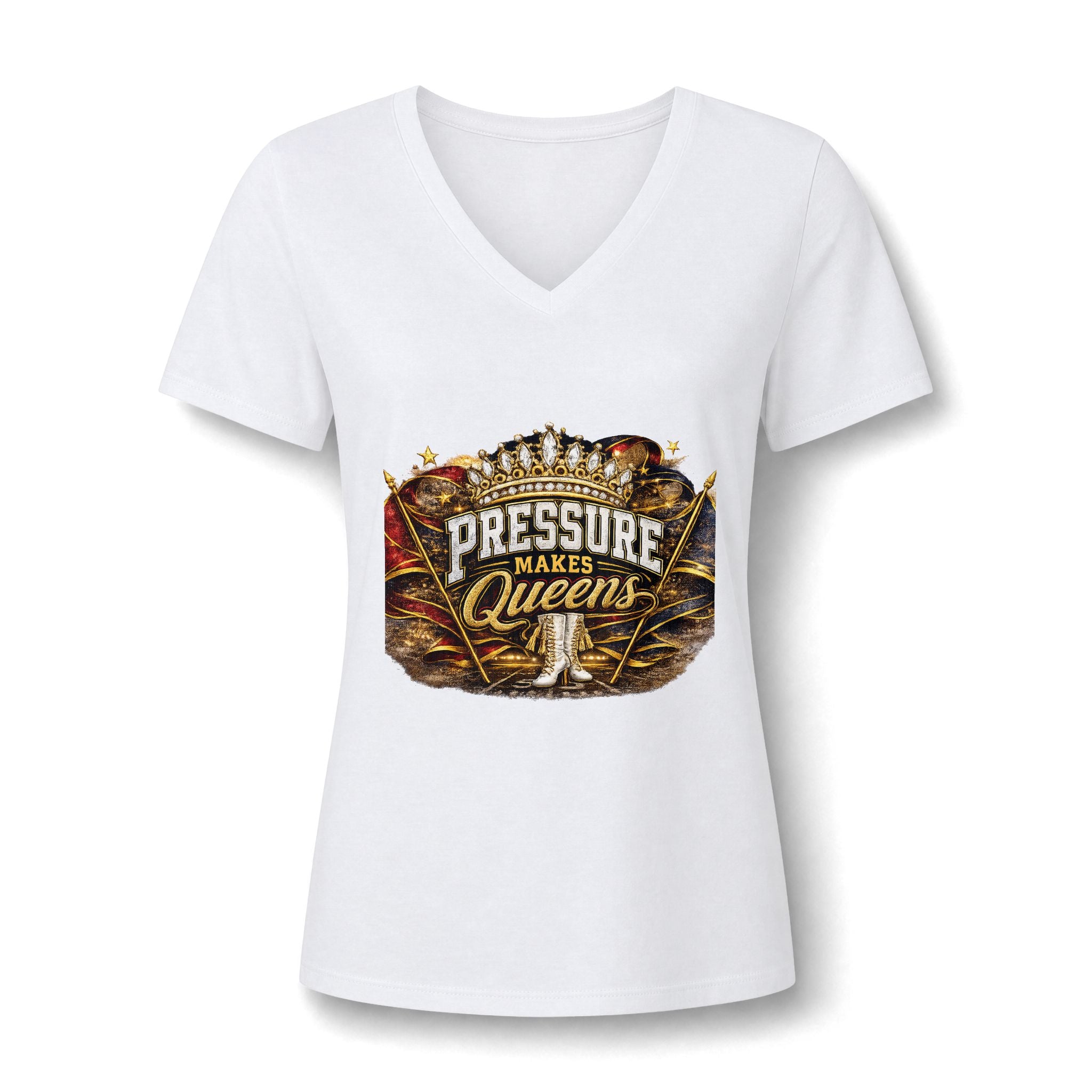 Pressure Makes Queens V‑Neck Tee — Empowering Women's Graphic Shirt