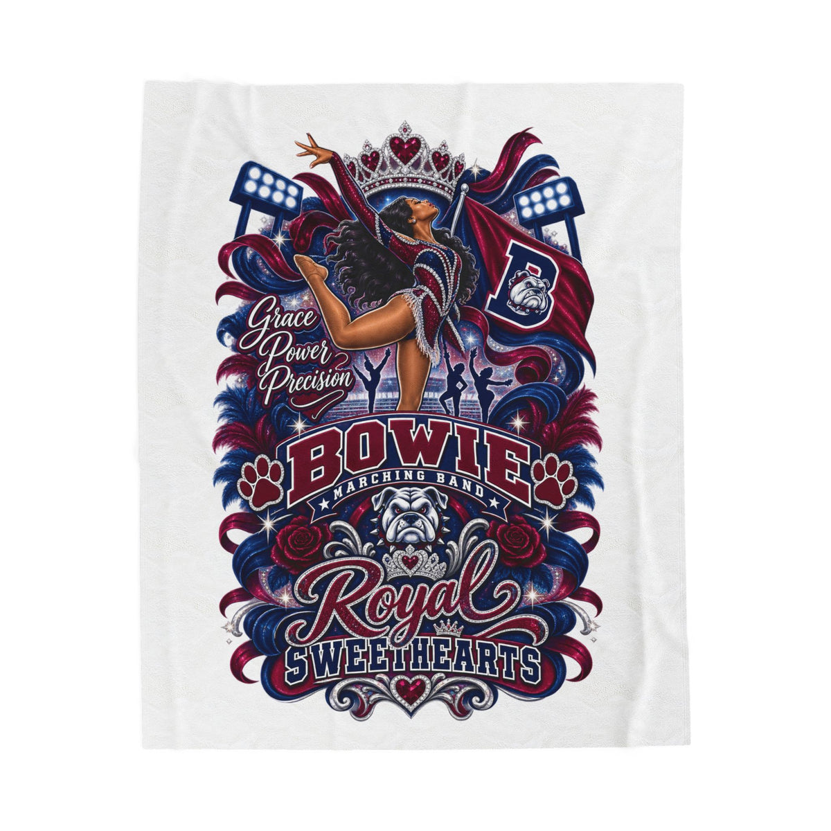 Velveteen Plush Blanket — Bowie Royal Sweethearts Marching Band Design