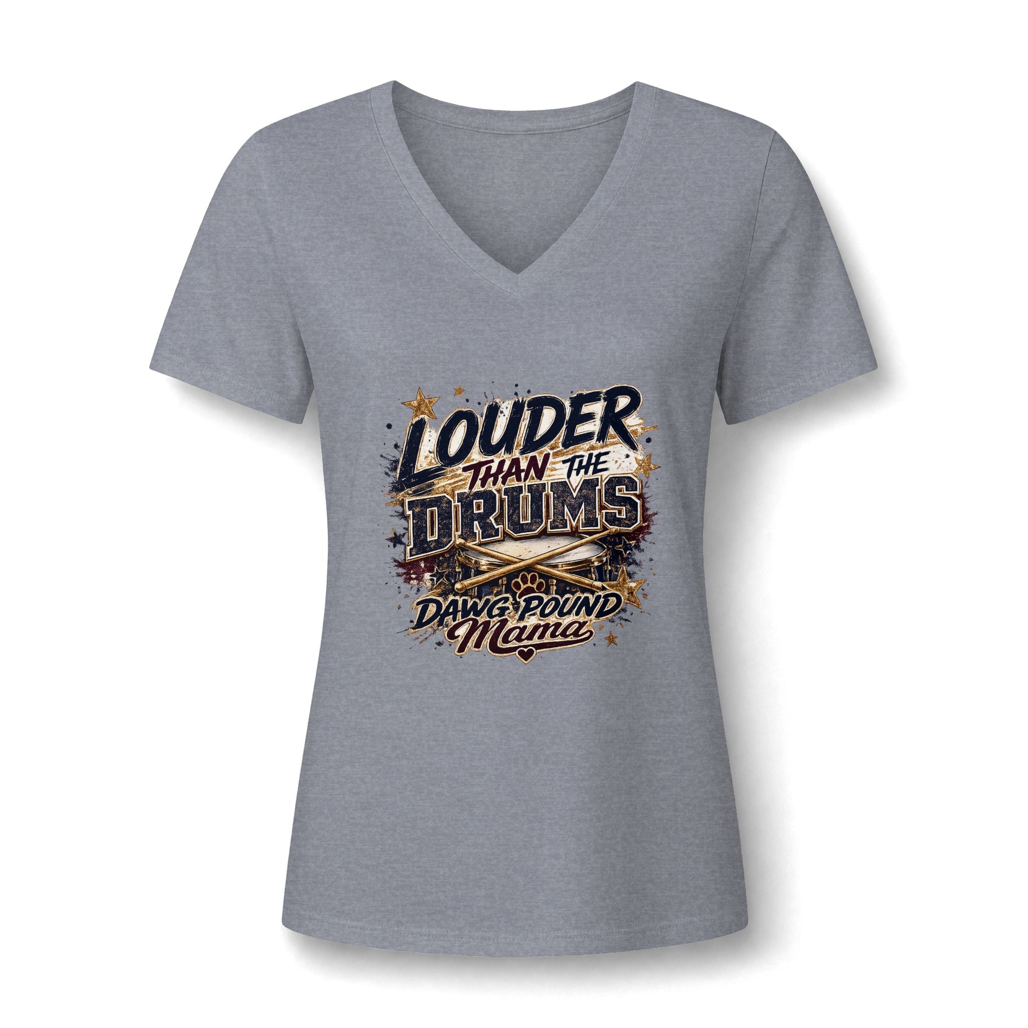 Women's 'Louder Than The Drums' V-Neck Tee – Dawg Pound Mama Graphic Shirt