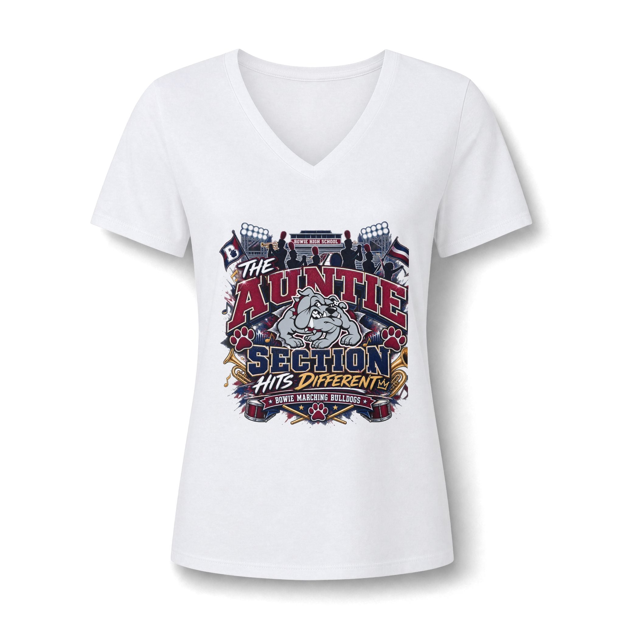 Women's V-Neck Tee — 'The Auntie Section Hits Different' Graphic