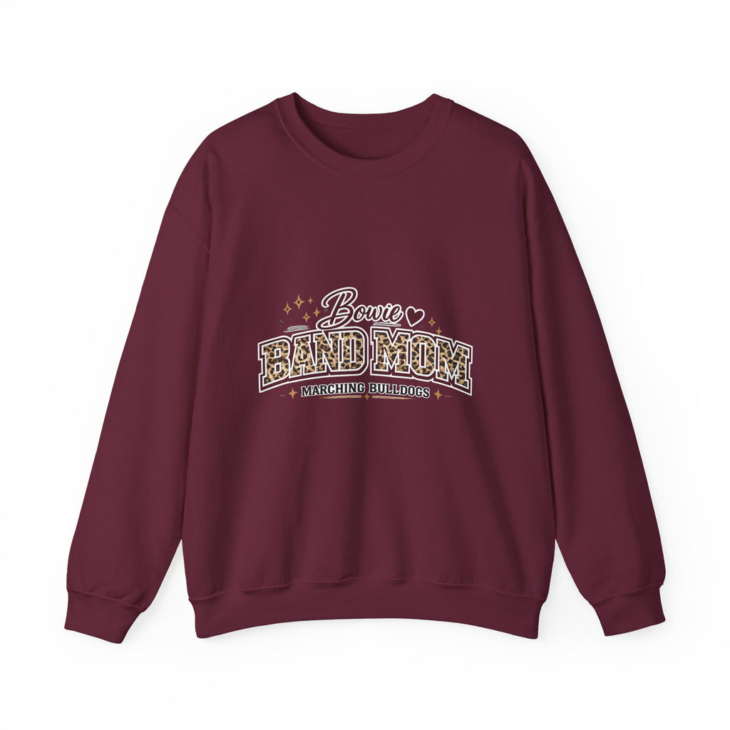 Band Mom Crewneck Sweatshirt — Bowie Marching Bulldogs Leopard Print