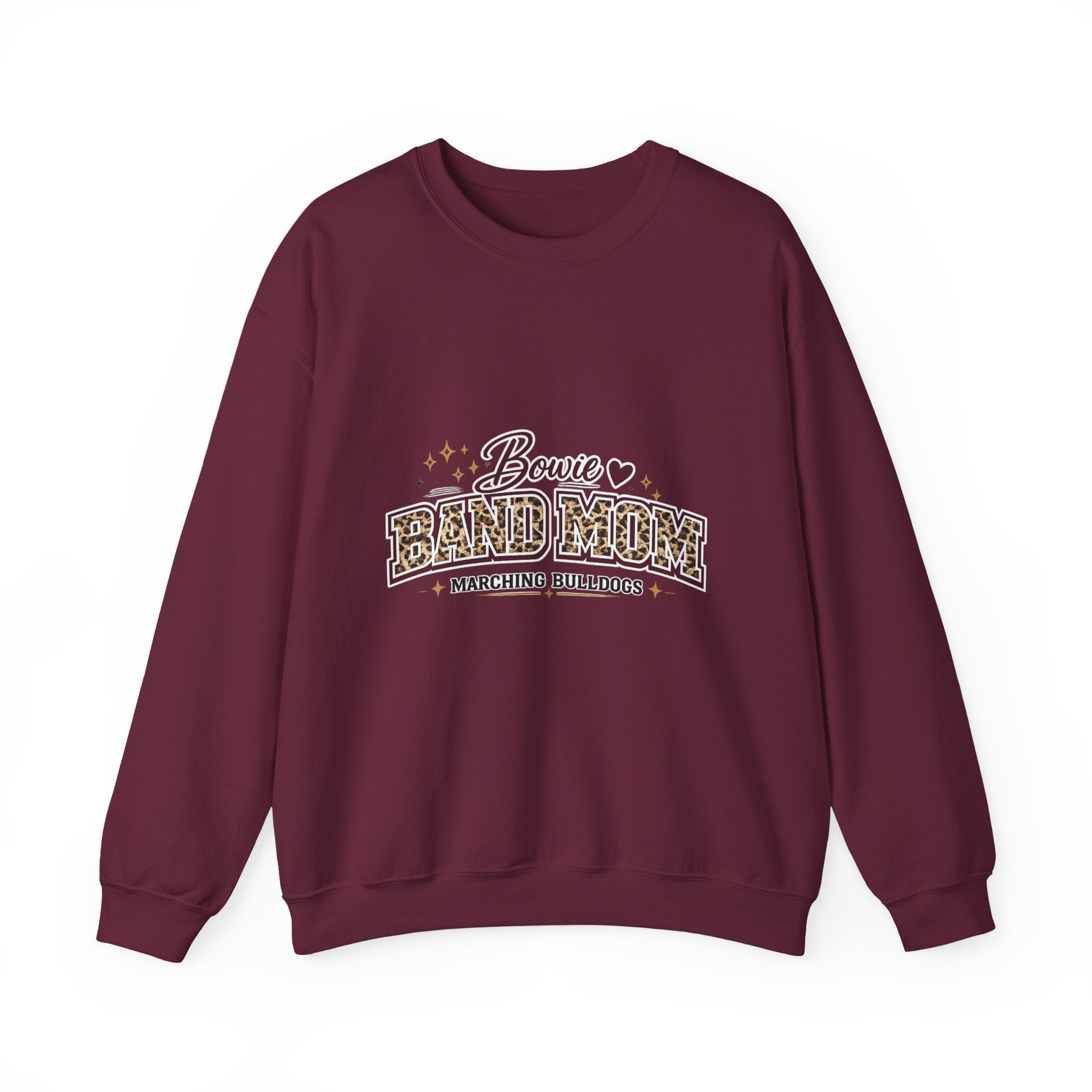 Band Mom Crewneck Sweatshirt — Bowie Marching Bulldogs Leopard Print