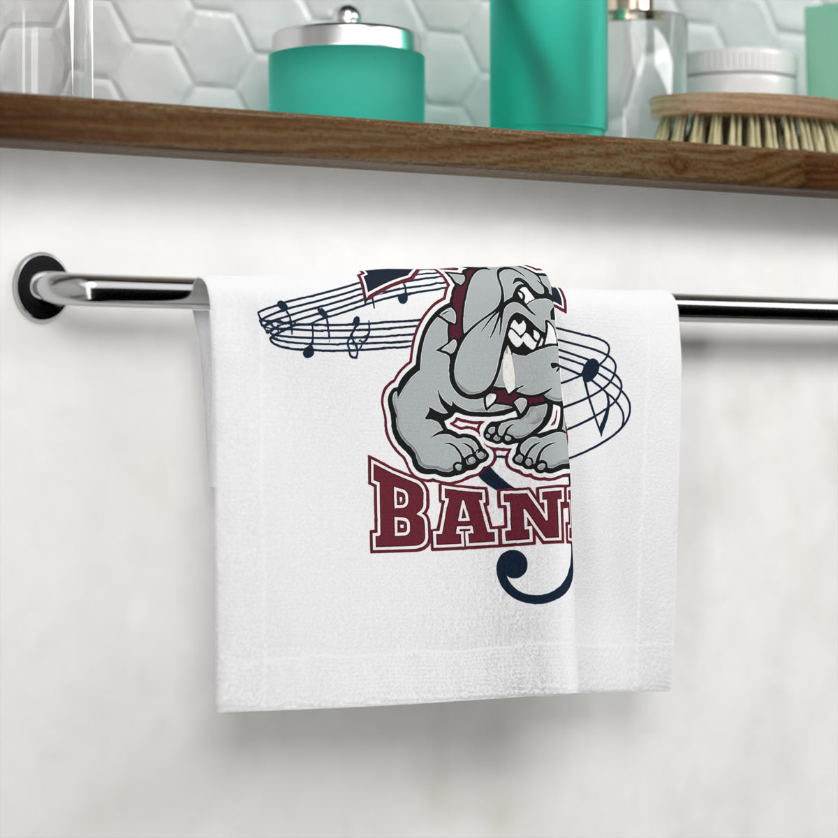 Bowie Bands Bulldog Face Towel — School Marching Band Music Note Design