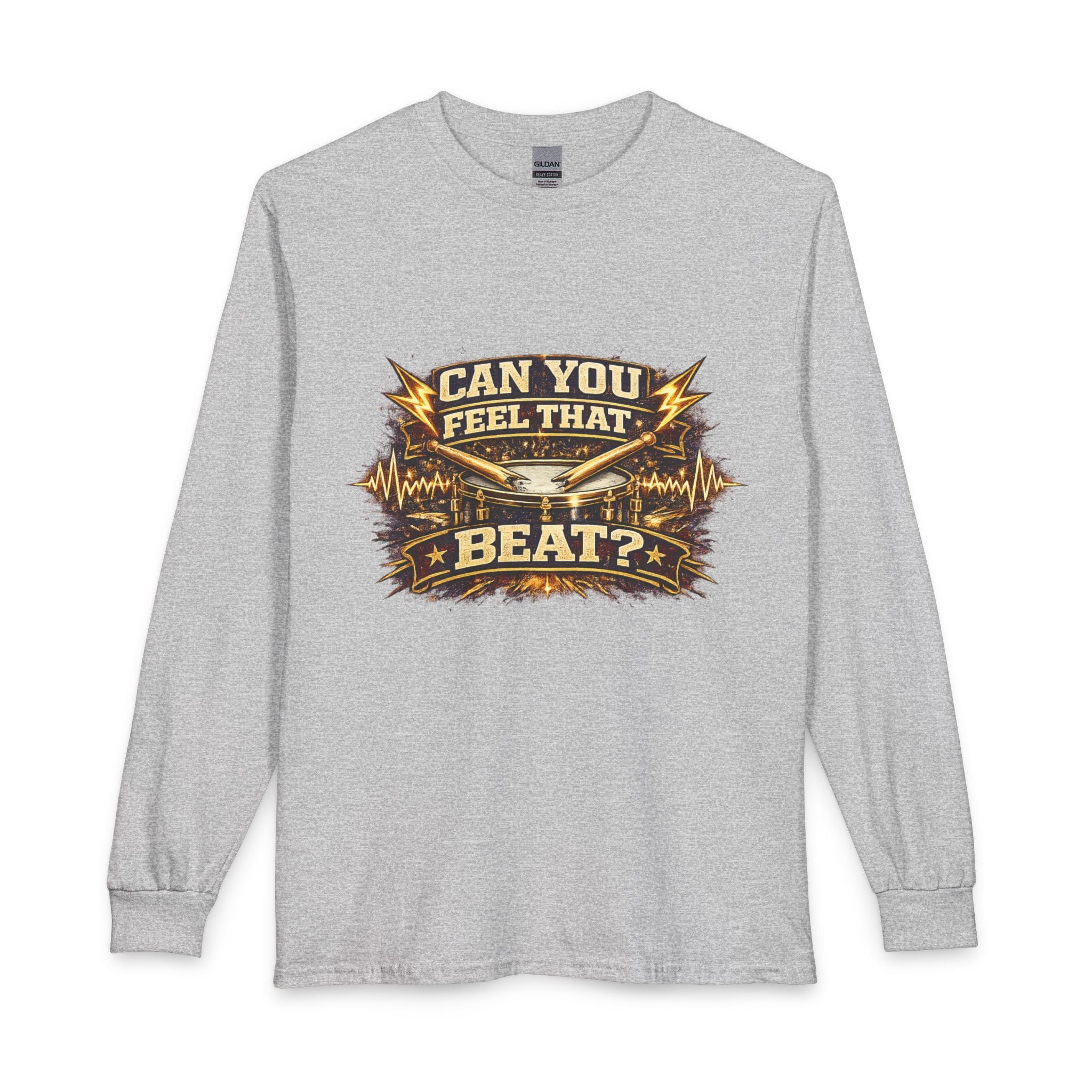 Can You Feel That Beat? Long Sleeve Tee — Music Lover Drum Vibes