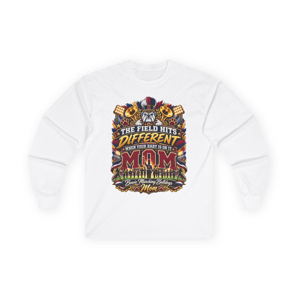 Fishing Mom Long Sleeve Tee – “The Field Hits Different When Your Baby’s On It” Graphic Shirt