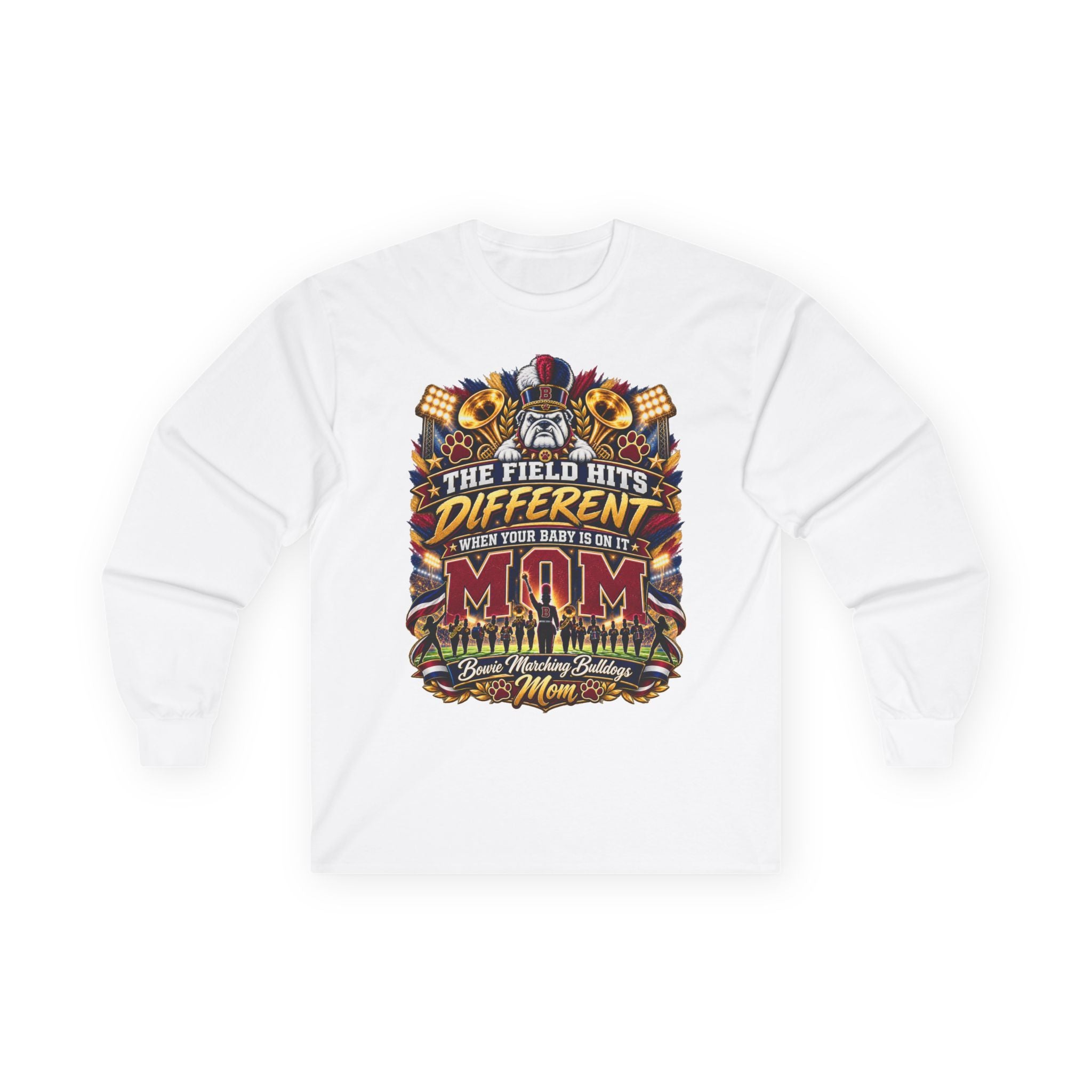 Fishing Mom Long Sleeve Tee – “The Field Hits Different When Your Baby’s On It” Graphic Shirt
