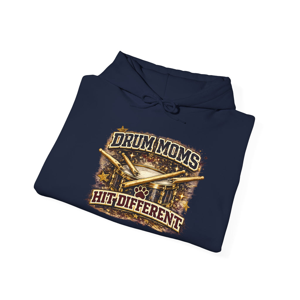Drum Moms Hoodie - "Drum Moms Hit Different" Vintage Drumsticks Graphic