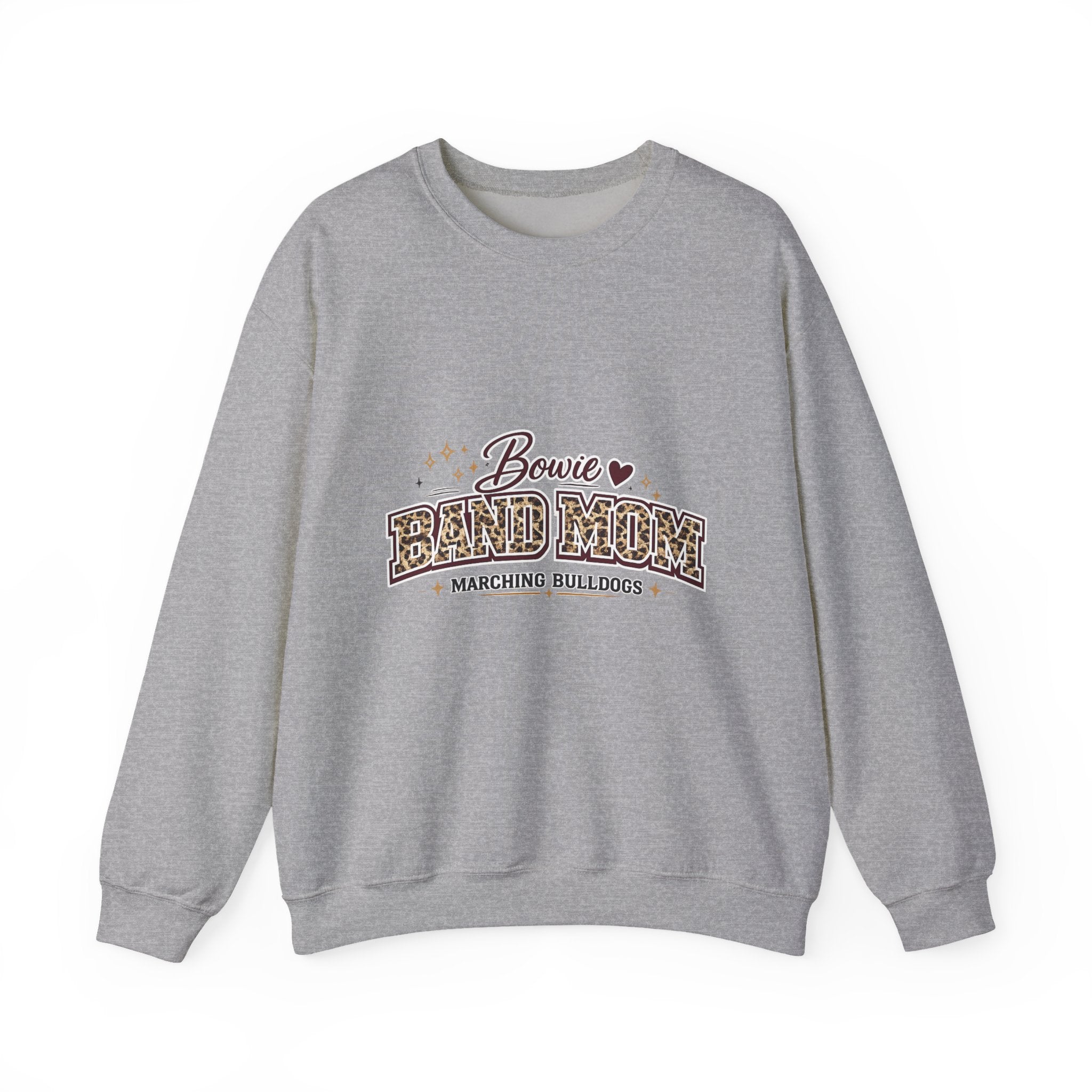 Band Mom Crewneck Sweatshirt — Bowie Marching Bulldogs Leopard Print